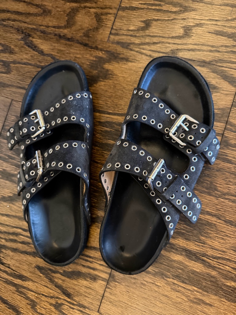 Isabel Marant Black Double-Buckle Eyelet Slide Sandals